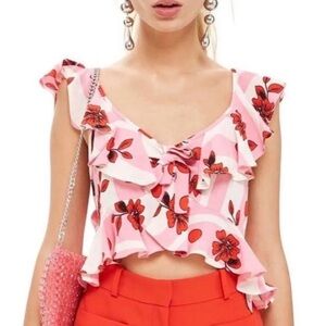 Topshop Floral Ruffle Crop Top
